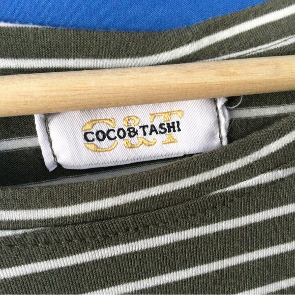 Coco & Tashi Approx Large Striped Rayon Blend Stretch Tank Tops Green and Navy - Picture 4 of 8